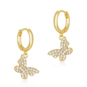 14 K Butterfly Huggie Hoop Crystal Earrings #15